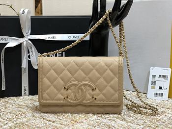 Chanel CC Filigree Chain Wallet Shoulder Bag In Beige 19.5cm