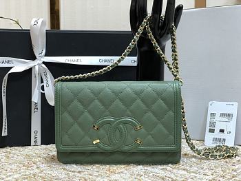 Chanel CC Filigree Chain Wallet Shoulder Bag In Green 19.5cm