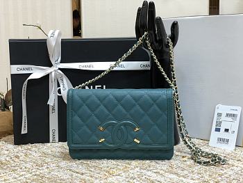 Chanel CC Filigree Chain Wallet Shoulder Bag In Blue 19.5cm