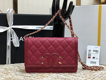 Chanel CC Filigree Chain Wallet Shoulder Bag In Bordeaus Red 19.5cm