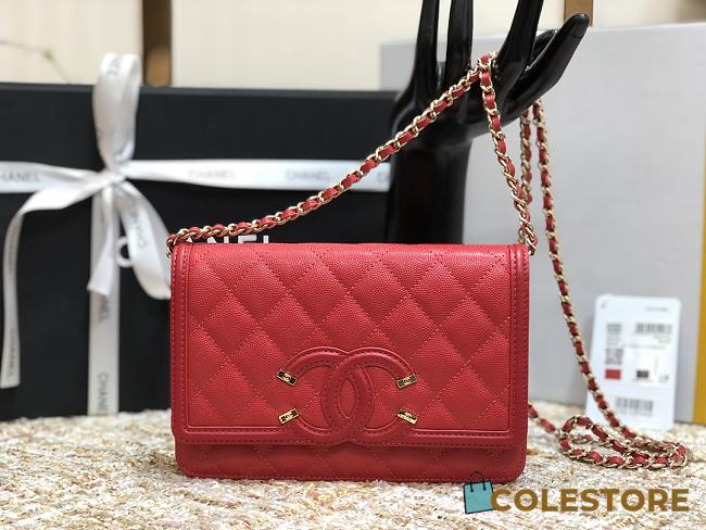 Chanel CC Filigree Chain Wallet Shoulder Bag In Rose 19.5cm - 1