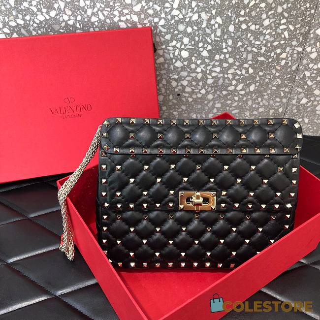 Valentino Small Rockstud Spike Quilted Bag In Black WB0122 Size 23x16x6.5cm - 1