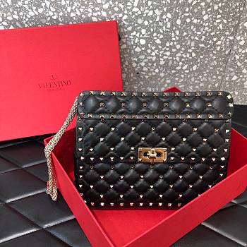Valentino Small Rockstud Spike Quilted Bag In Black WB0122 Size 23x16x6.5cm