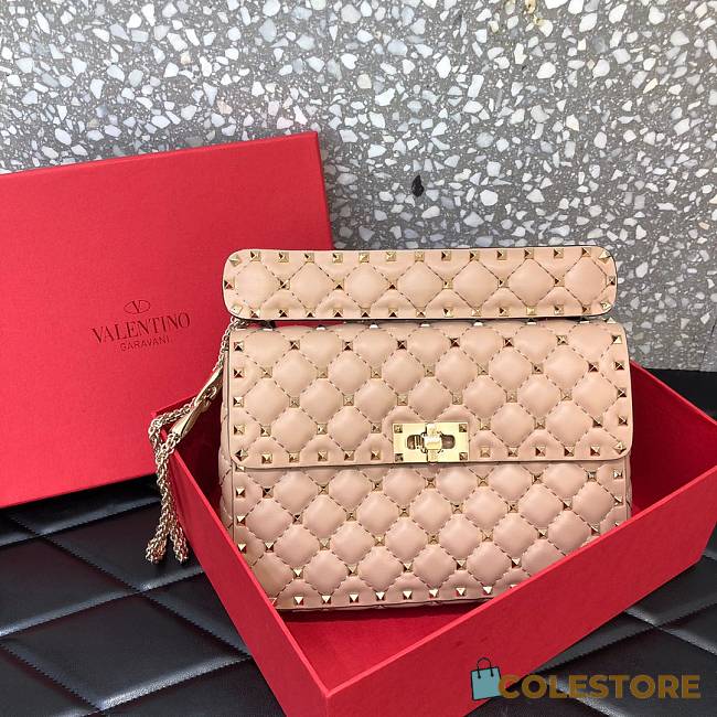 Valentino Small Rockstud Spike Quilted Bag In Pink WB0122 Size 23x16x6.5cm - 1