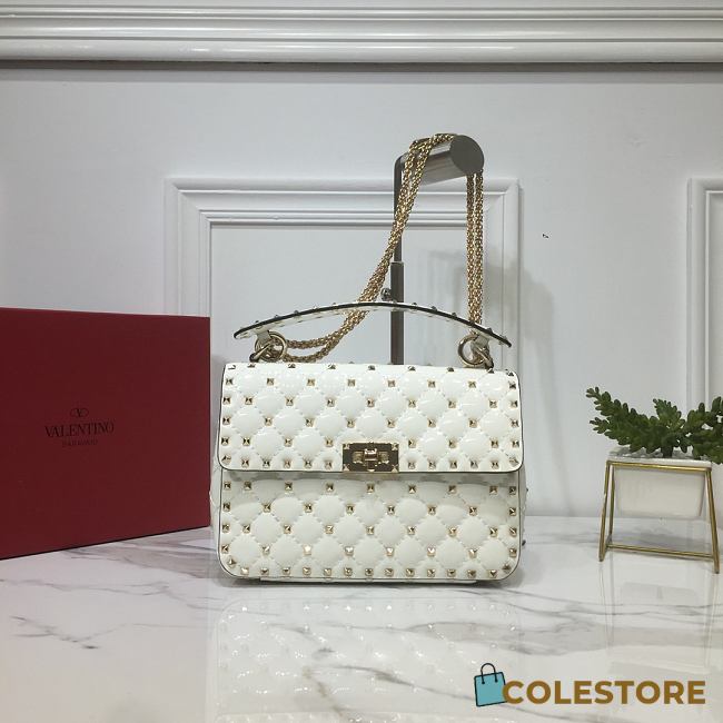 Valentino Small Rockstud Spike Quilted Bag In White WB0122 Size 23x16x6.5cm - 1