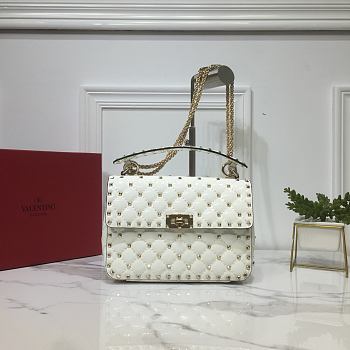 Valentino Small Rockstud Spike Quilted Bag In White WB0122 Size 23x16x6.5cm