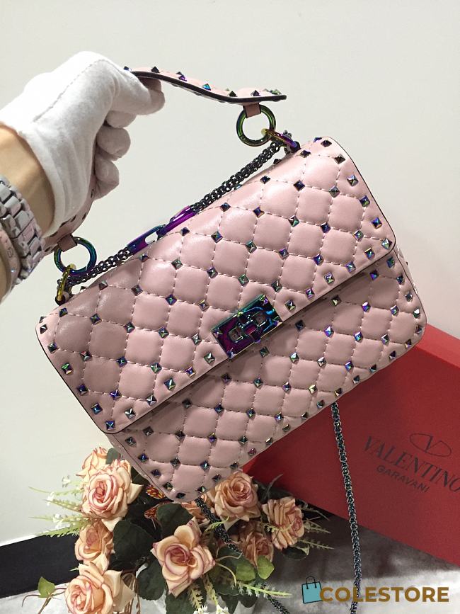 Valentino Small Rockstud Spike Quilted Bag In Light Pink WB0122 Size 23x16x6.5cm - 1