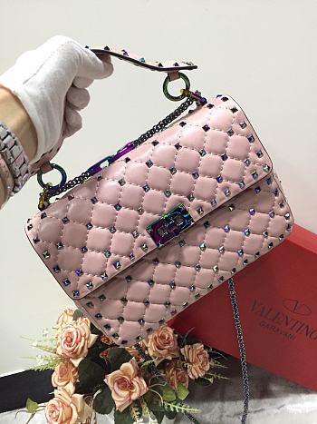 Valentino Small Rockstud Spike Quilted Bag In Light Pink WB0122 Size 23x16x6.5cm
