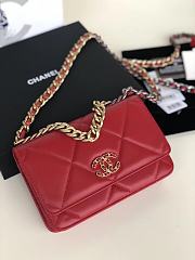 Chanel 19 Wallet On Chain With Red Lambskin AP0957 Size 19cm - 1