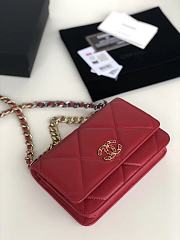 Chanel 19 Wallet On Chain With Red Lambskin AP0957 Size 19cm - 2