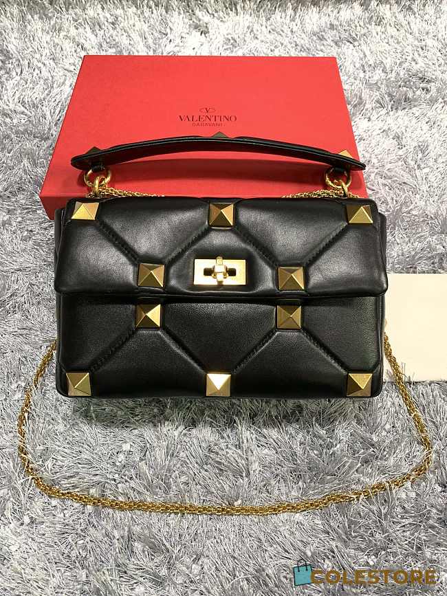 Valentino Garavani Roman Stud In Black Shoulder Bag WB0I6 Size 30x20x12cm - 1