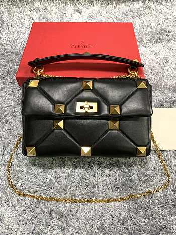 Valentino Garavani Roman Stud In Black Shoulder Bag WB0I6 Size 30x20x12cm