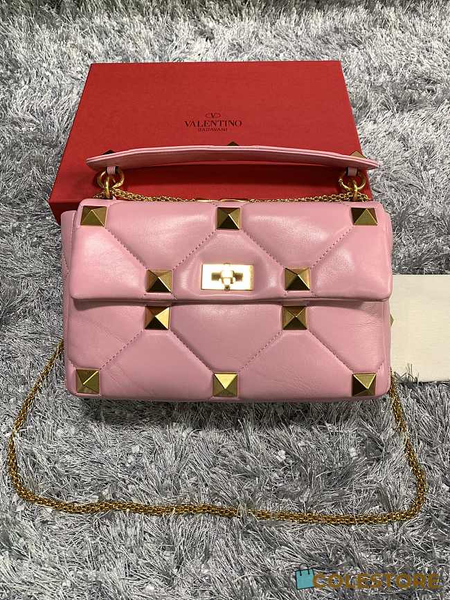 Valentino Garavani Roman Stud In Pink Shoulder Bag WB0I6 Size 30x20x12cm - 1