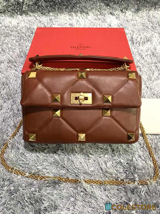 Valentino Garavani Roman Stud In Brown Shoulder Bag WB0I6 Size 30x20x12cm - 1