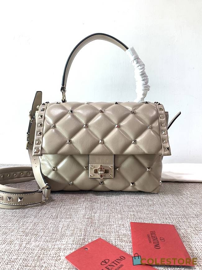 Valentino Garavani Candystud Bag In Beige Quilted Leather Bag SW2B0 Size 23x11x7cm - 1
