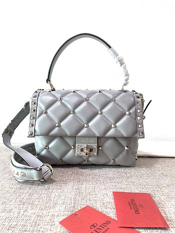 Valentino Garavani Candystud Bag In Grey Quilted Leather Bag SW2B0 Size 23x11x7cm