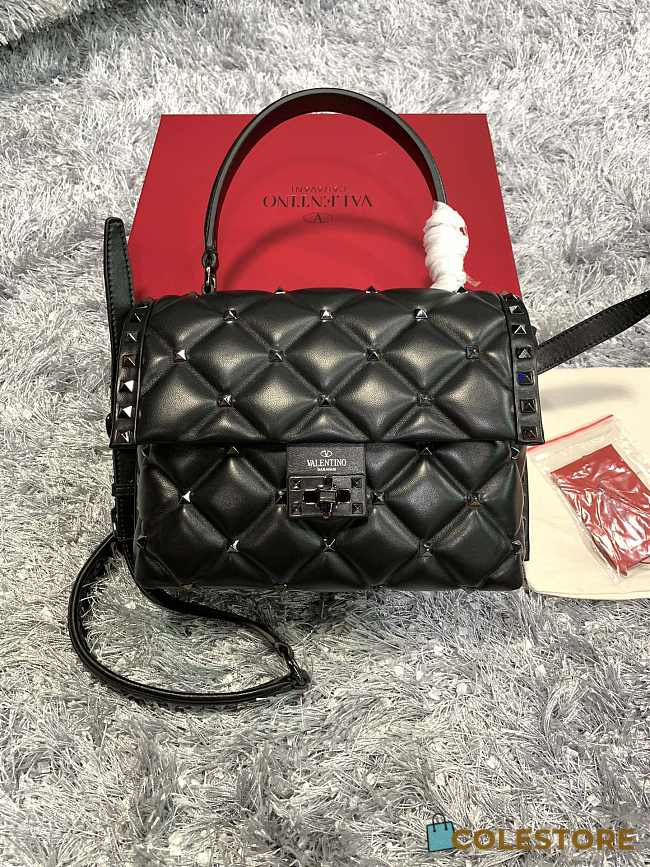 Valentino Garavani Candystud In Black Quilted Leather Bag SW2B0 Size 23x11x7cm - 1