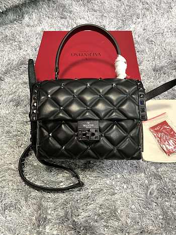 Valentino Garavani Candystud In Black Quilted Leather Bag SW2B0 Size 23x11x7cm
