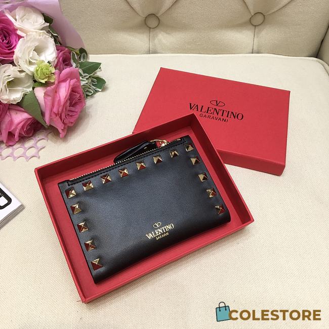 Valentino Garavani Compact Rockstud Wallet In Black WP0P3 Size 13cm - 1