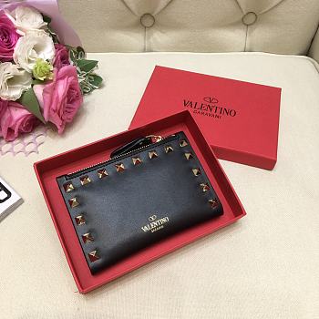 Valentino Garavani Compact Rockstud Wallet In Black WP0P3 Size 13cm