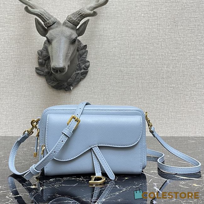 Dior Saddle Pouch In Blue Calfskin S5620 Size 19x10.5x5cm - 1