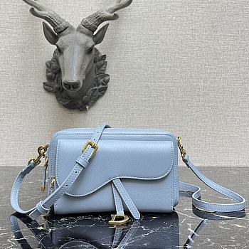 Dior Saddle Pouch In Blue Calfskin S5620 Size 19x10.5x5cm