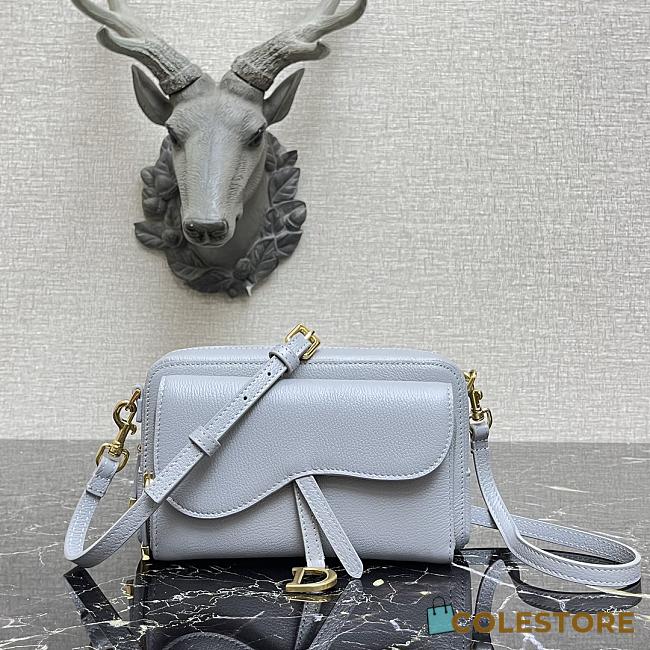 Dior Saddle Pouch In Blue Grey Calfskin S5620 Size 19x10.5x5cm - 1