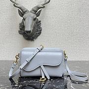 Dior Saddle Pouch In Blue Grey Calfskin S5620 Size 19x10.5x5cm - 1