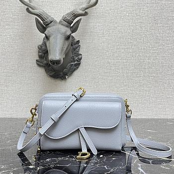 Dior Saddle Pouch In Blue Grey Calfskin S5620 Size 19x10.5x5cm