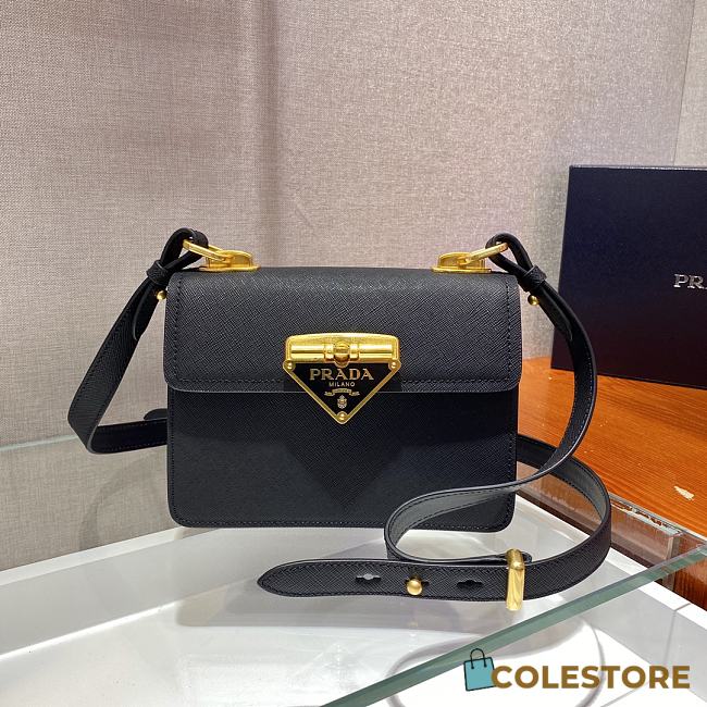 Prada Saffiano Leather In Black Symbole Bag 1BD270 Size 20x14x7cm - 1