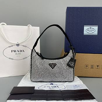 Prada Crystal Satin Mini Bag In Black 1NE51 Size 22x12x6cm