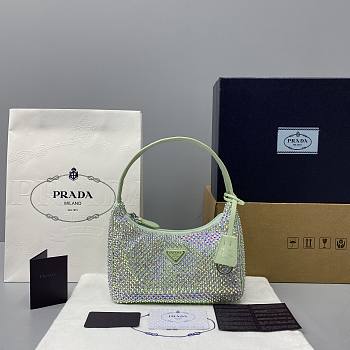 Prada Crystal Satin Mini Bag In Green 1NE51 Size 22x12x6cm