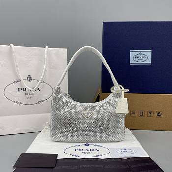 Prada Crystal Satin Mini Bag In White 1NE51 Size 22x12x6cm
