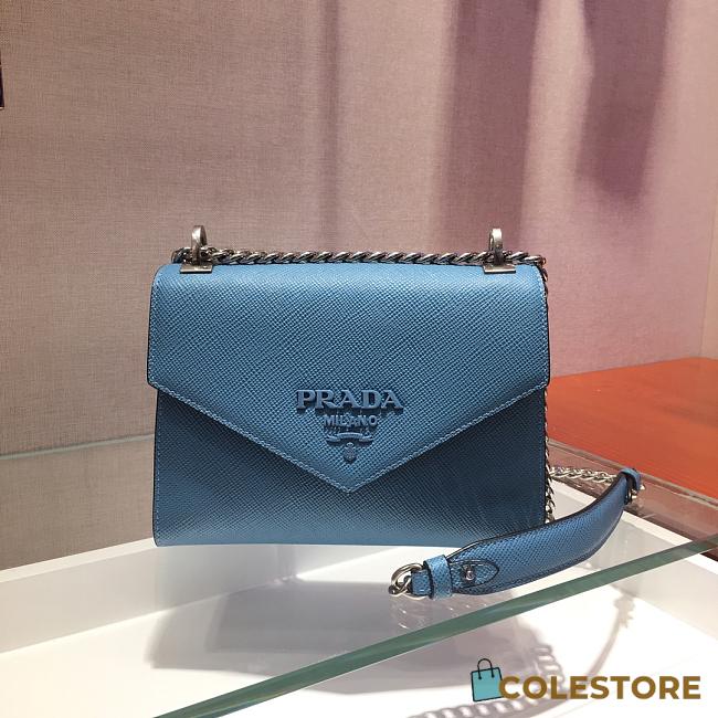 Prada Saffiano Leather Monochrome Bag In Blue 1BD127 Size 21x14x10cm - 1