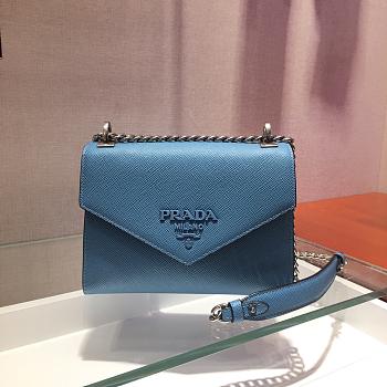 Prada Saffiano Leather Monochrome Bag In Blue 1BD127 Size 21x14x10cm