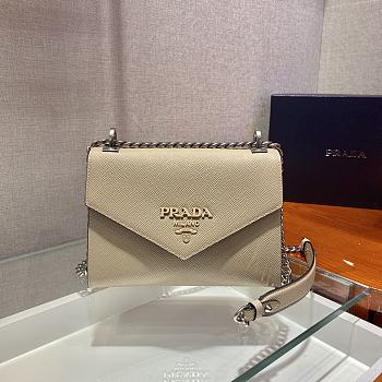 Prada Saffiano Leather Monochrome Bag In Beige 1BD127 Size 21x14x10cm
