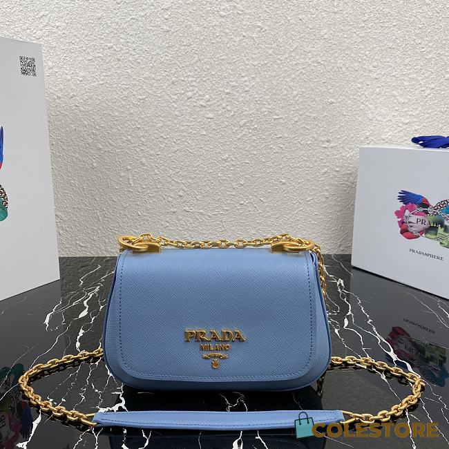 Prada Saffiano Leather Shoulder Bag In Blue 1BD275 Size 22x14x6.5cm - 1