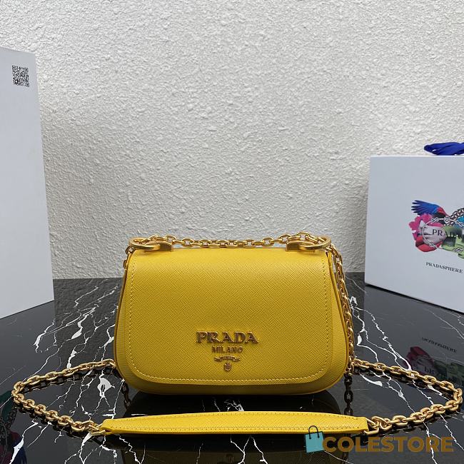 Prada Saffiano Leather Shoulder Bag In Yellow 1BD275 Size 22x14x6.5cm - 1