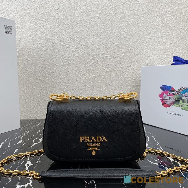Prada Saffiano Leather Shoulder Bag In Black 1BD275 Size 22x14x6.5cm - 1