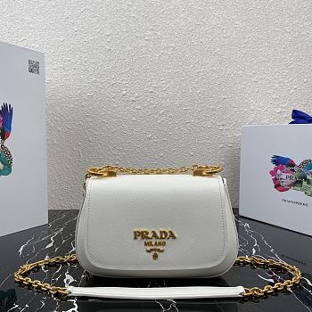 Prada Saffiano Leather Shoulder Bag In Chalk White 1BD275 Size 22x14x6.5cm