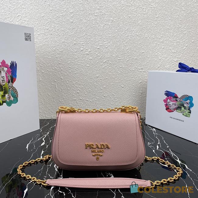 Prada Saffiano Leather Shoulder Bag In Pink 1BD275 Size 22x14x6.5cm - 1