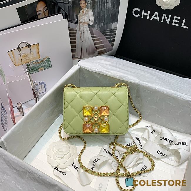 Chanel Resin Stone Small Flap Bag In Green AS2251 Size 14.5x5x10.5cm - 1