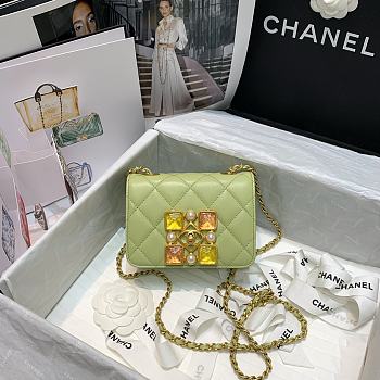 Chanel Resin Stone Small Flap Bag In Green AS2251 Size 14.5x5x10.5cm