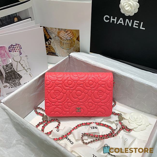 Chanel Camellia Wallet On Chain Rose Size 19cm - 1