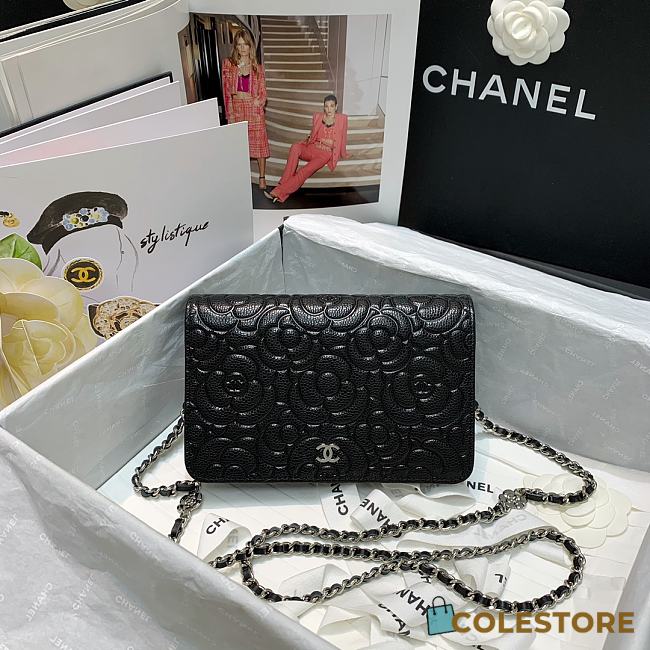 Chanel Camellia Wallet On Chain Black Rose Size 19cm - 1