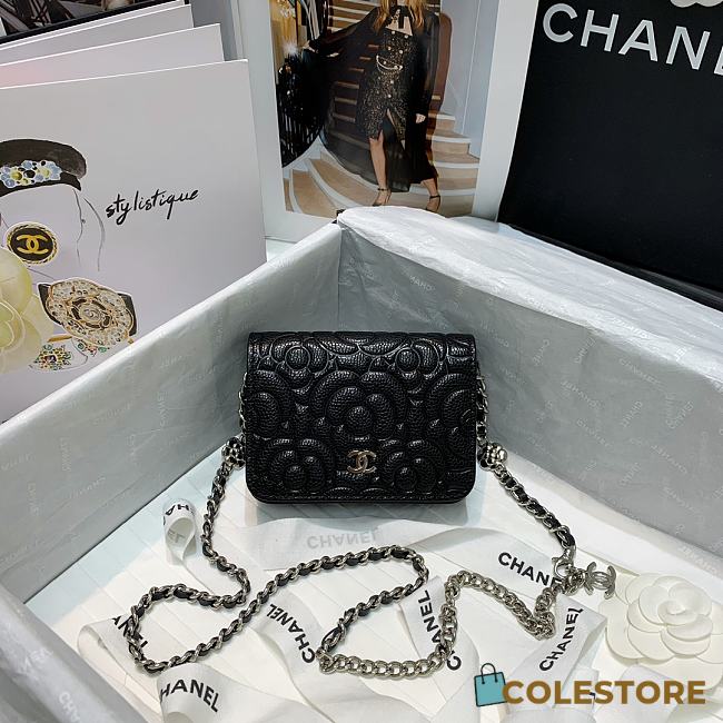 Chanel Small Camellia Wallet On Chain Black Rose Size 19cm - 1