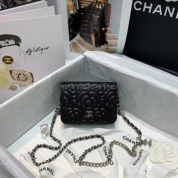 Chanel Small Camellia Wallet On Chain Black Rose Size 19cm