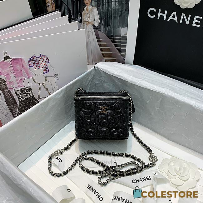 Chanel Vanity Black Rose With Chain AP219 Size 10.5x8.5x7cm - 1