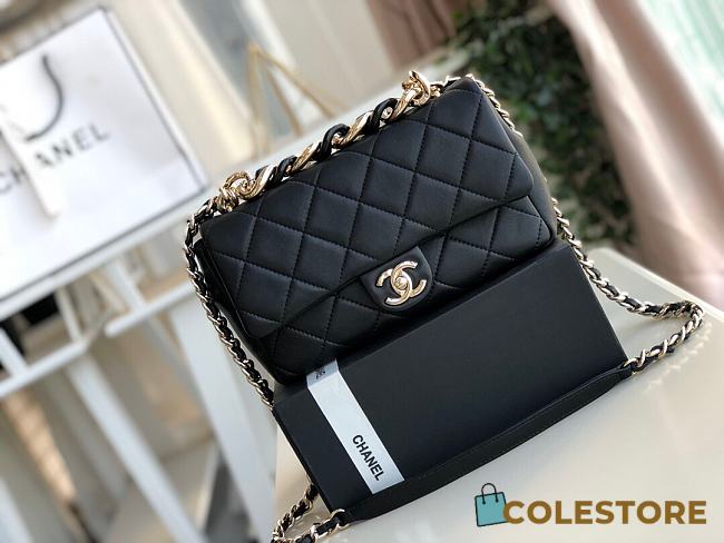 Chanel Elegant Resin Double Chain Flap Bag In Black Size 16x24x6cm - 1