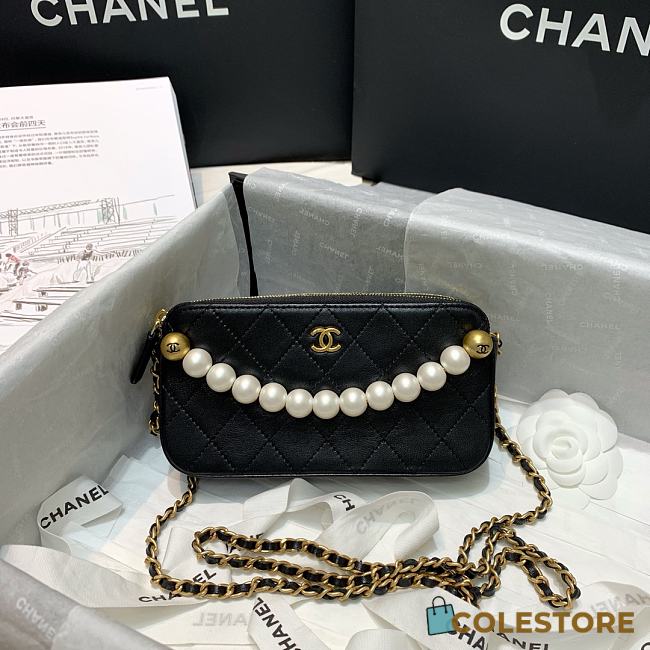 Chanel Double Zip Clutch Pearl Chain Size 19cm - 1